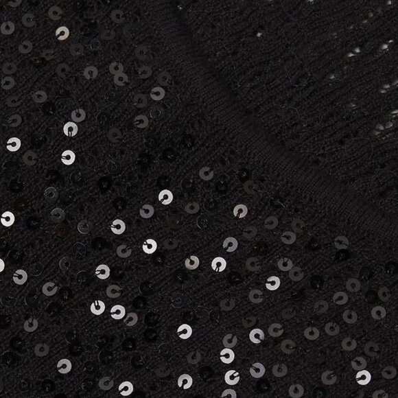 Donna Karan Sequin Knit Cold-Shoulder Sweater Black Size XS NWOT - Picture 8 of 10